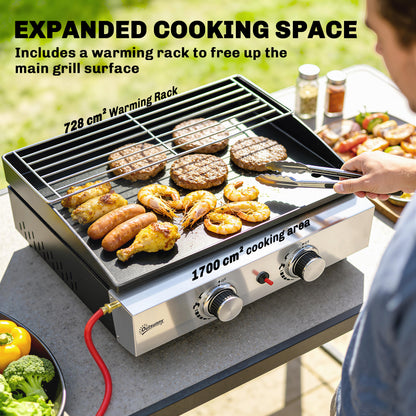 2 Burner Grill Griddle, Tabletop Gas BBQ with Grease Cup, Black