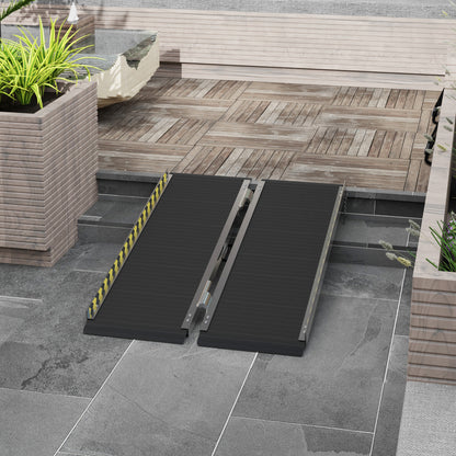 Wheelchair Ramp Folding Aluminium Threshold Ramp w/ Non-Skid Surface, Transition Plates Above & Below , 122L x 73Wcm, 272KG Capacity,