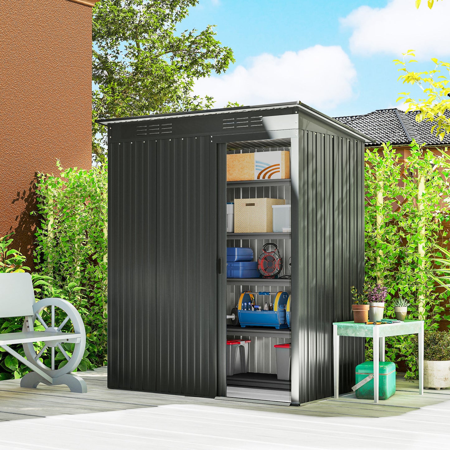 5 x 3.5ft Metal Garden Shed with Effortless Assembly, Dark Grey