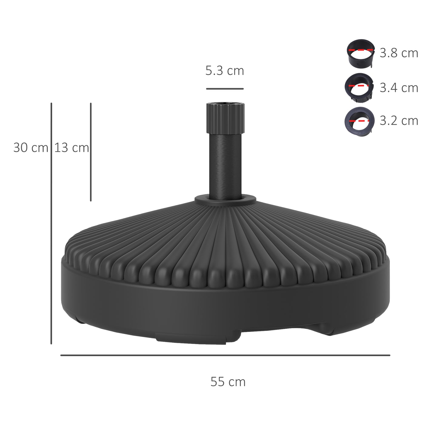 Garden Parasol Base, 28kg Sand Filled, 23kg Water Filled, Black