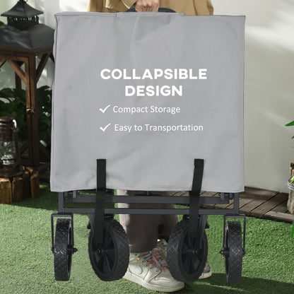 Folding Pull Along Cart Cargo Wagon Trolley with Telescopic Handle - Grey
