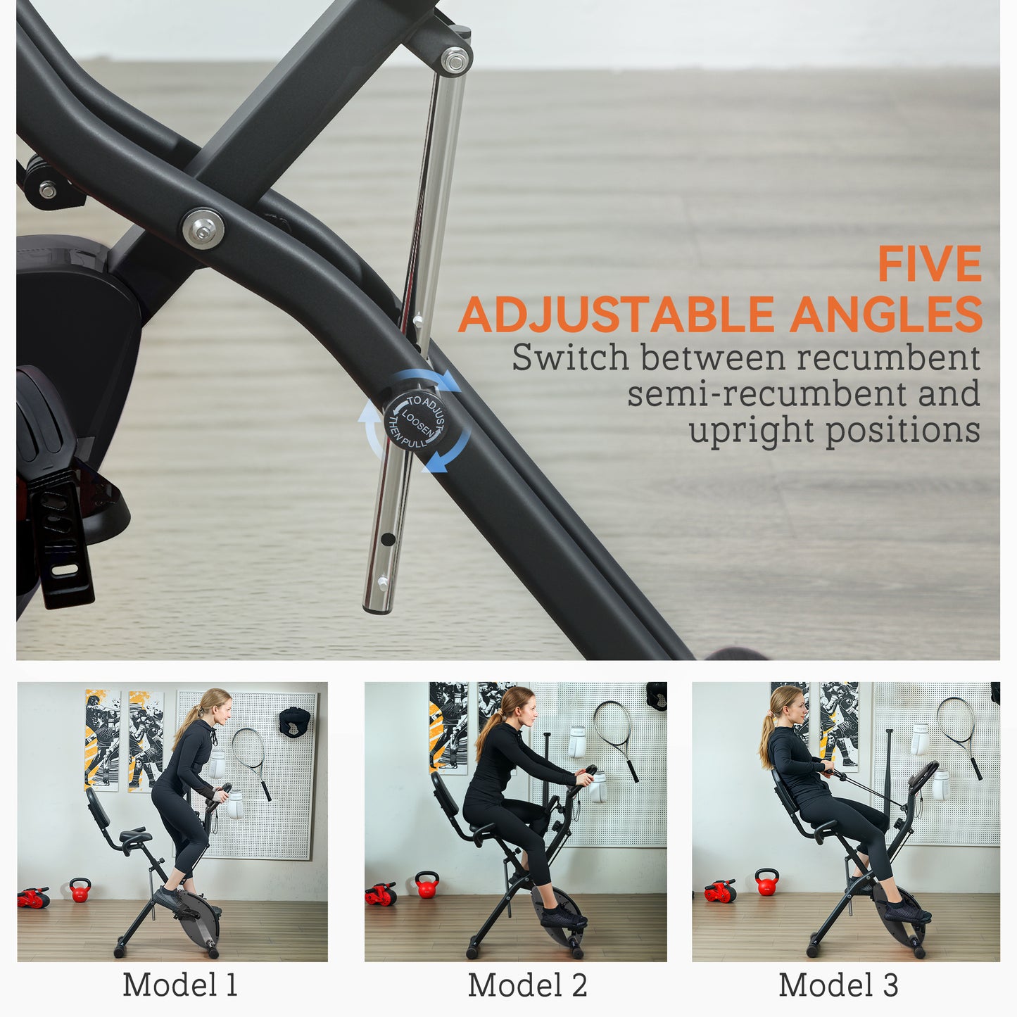 Folding Exercise Bike with Arm Bands and Hand Pulse Sensor, Black