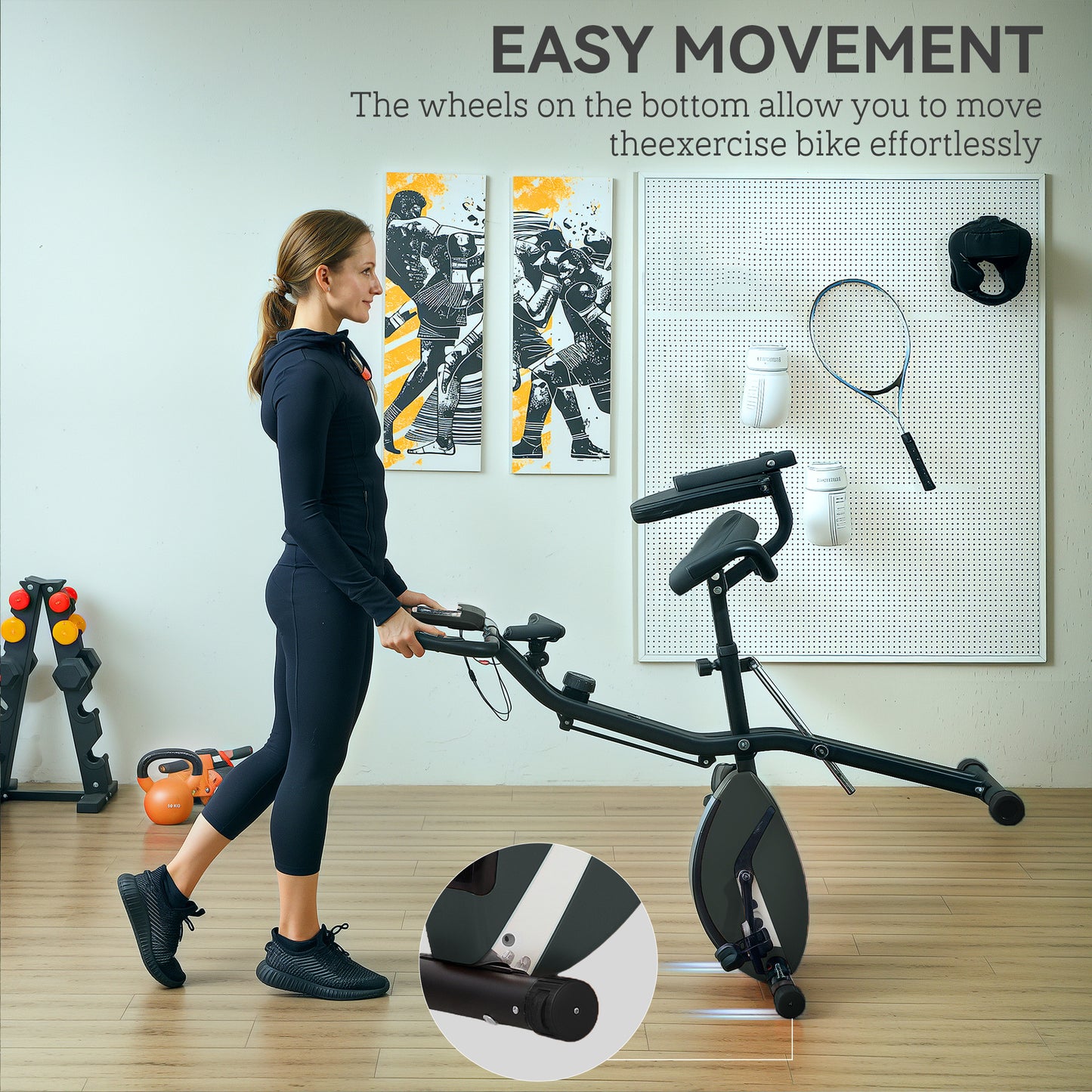 Folding Exercise Bike with Arm Bands and Hand Pulse Sensor, Black