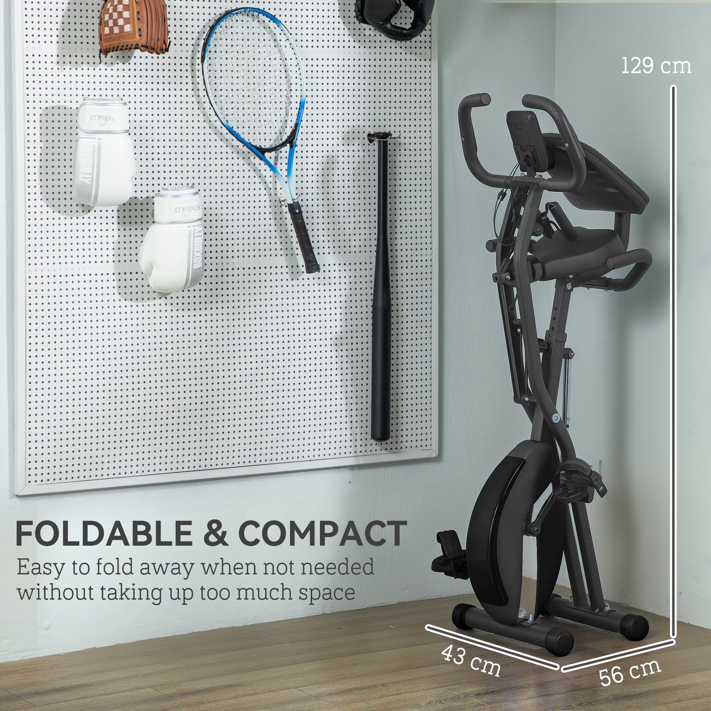 Folding Exercise Bike with Arm Bands and Hand Pulse Sensor, Black
