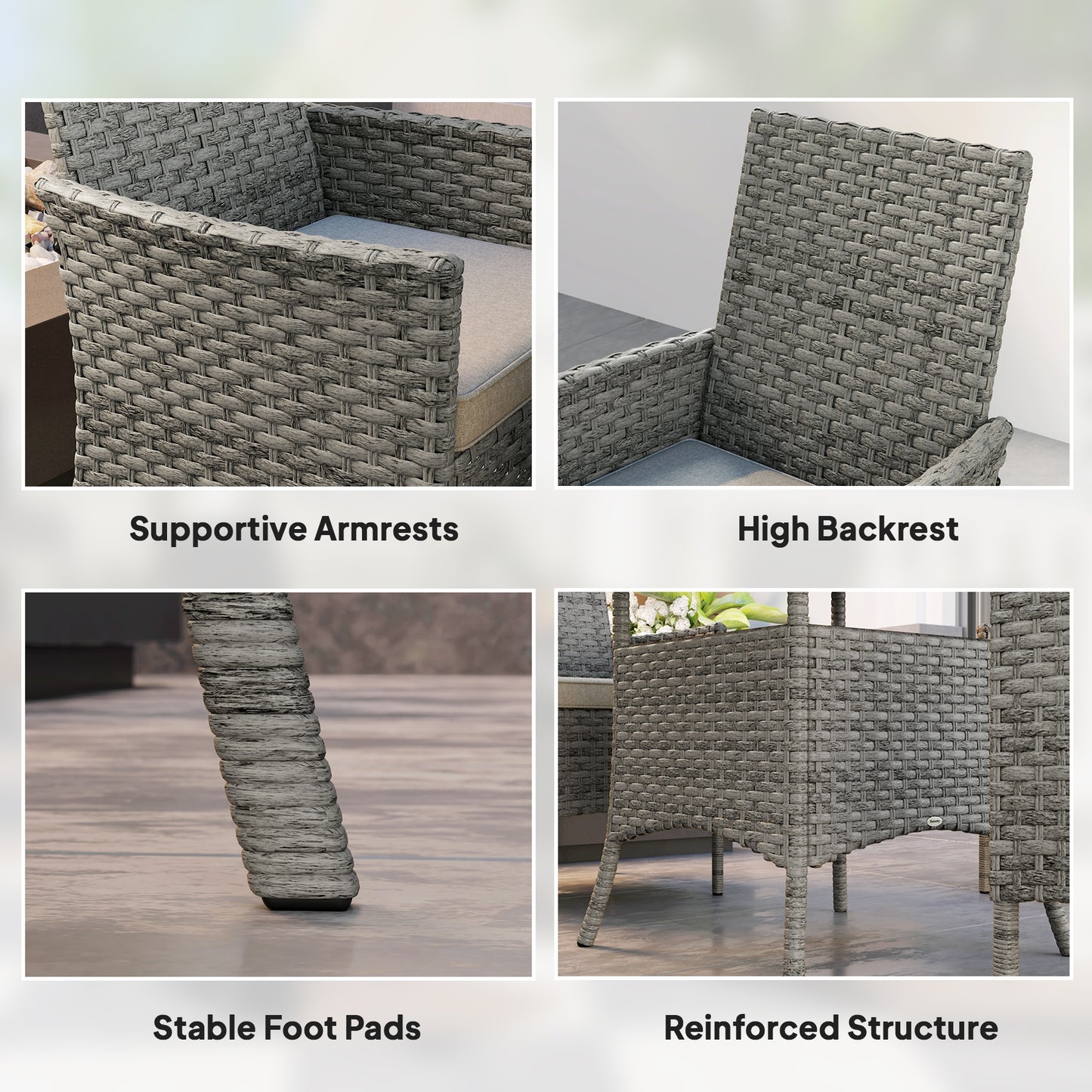 4 Seater Rattan Garden Furniture Set with Cushion, Grey