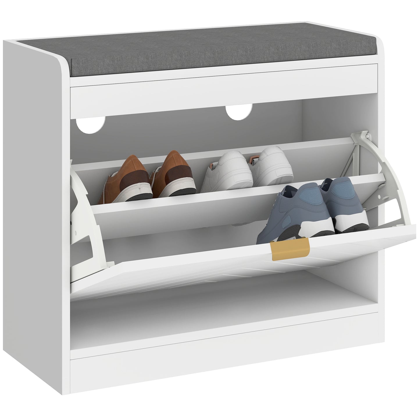 Shoe Bench with 1 Flip Drawer, Cushion, 5 Pairs for Entryway White