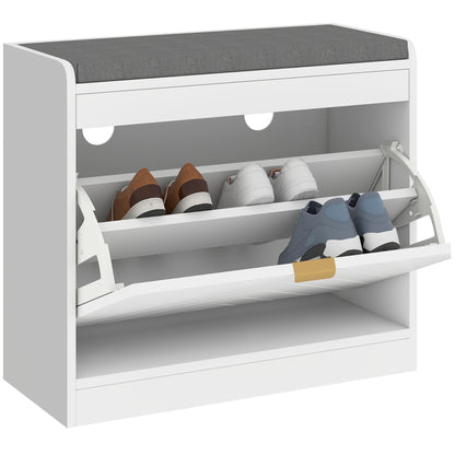 Shoe Bench with 1 Flip Drawer, Cushion, 5 Pairs for Entryway White