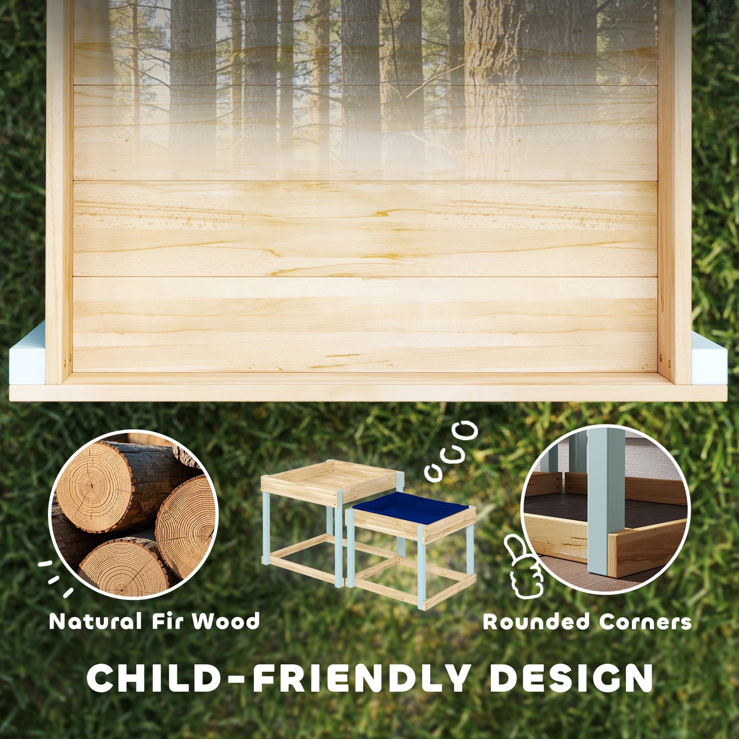 2 PCS Wooden Sandpits, Sand and Water Play Tables with Bottom Liner