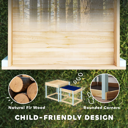 2 PCS Wooden Sandpits, Sand and Water Play Tables with Bottom Liner