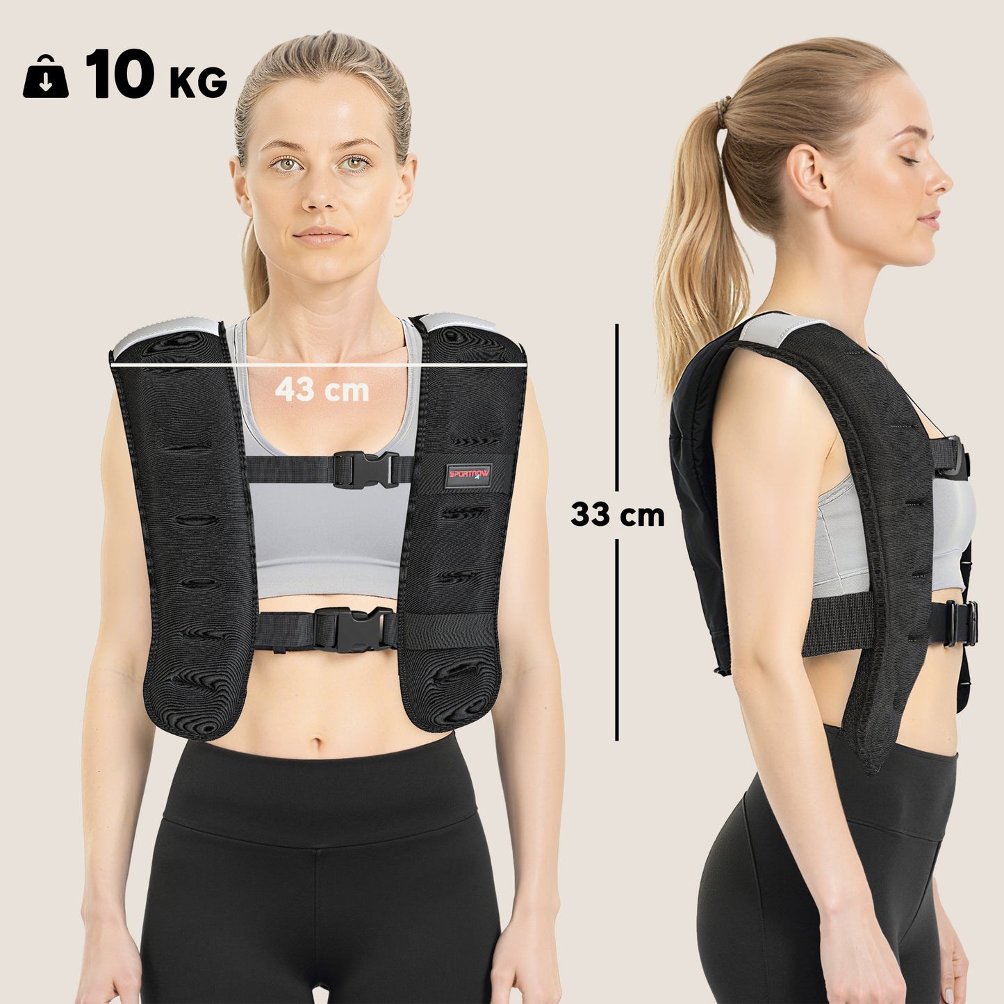 10kg Weighted Vest with Adjustable Straps and Reflective Strips