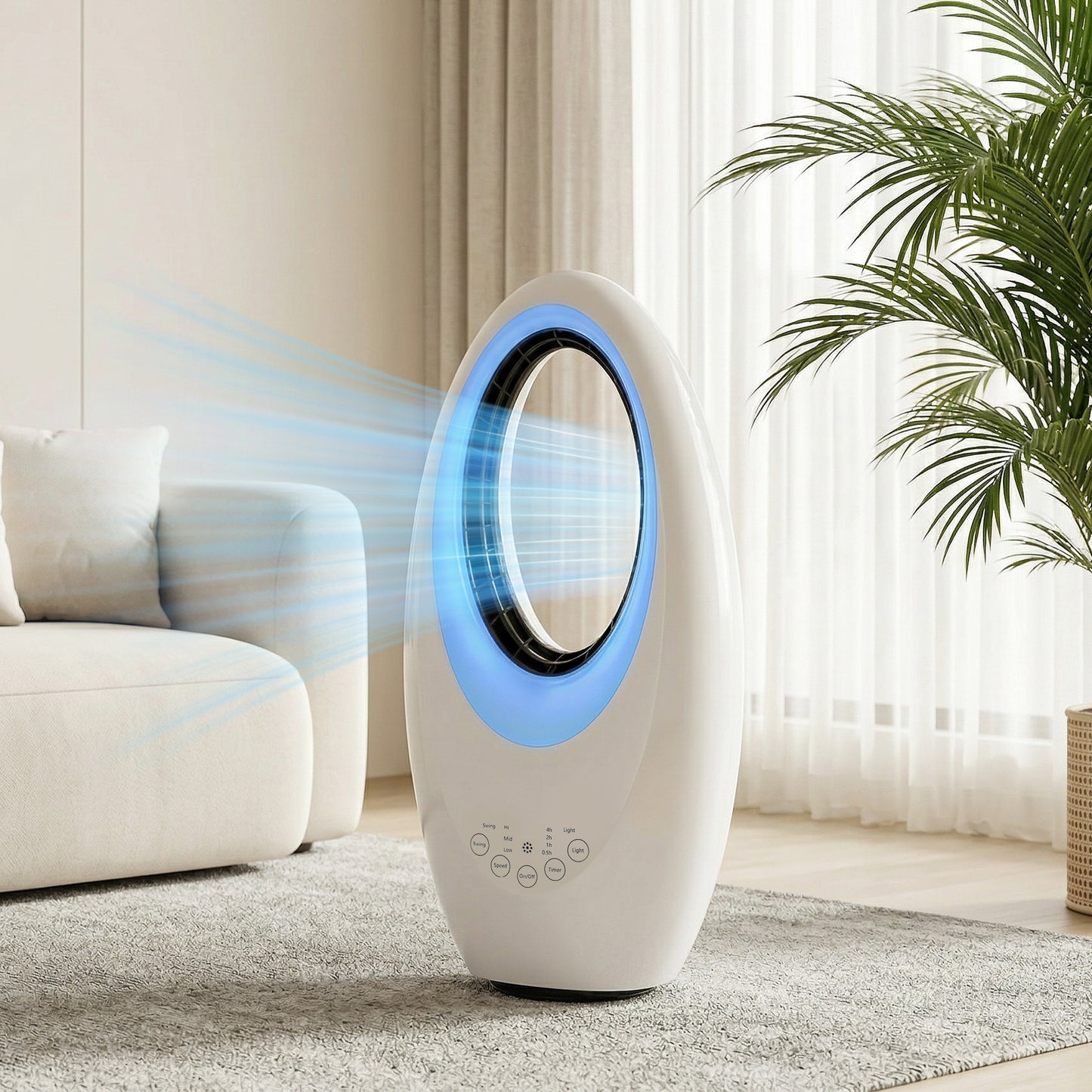 Bladeless Tower Fan for Bedroom, 36dB Standing Cooling Fan, White