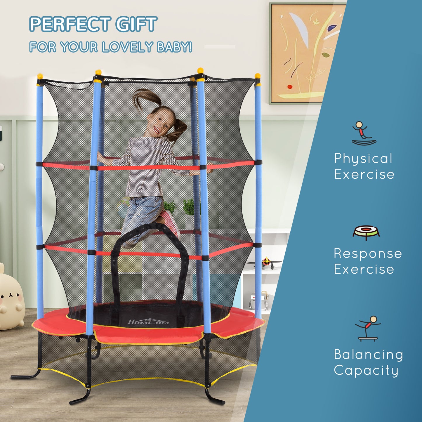 Trampoline for Kids w/Enclosure Net Built-in Zipper 3-10 Year