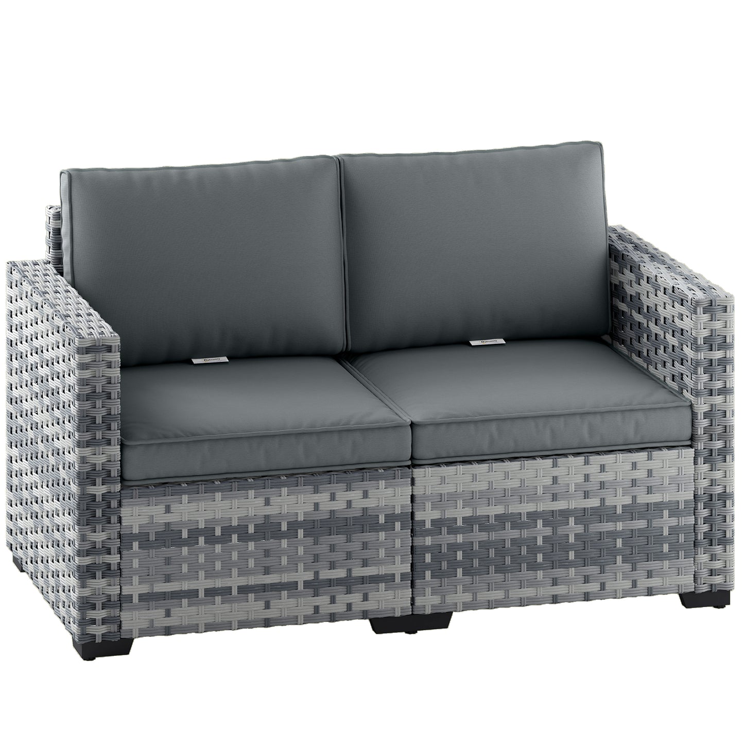 2 Seater Rattan Garden Sofa with Deep Seat, Wide Arms, Mixed Grey