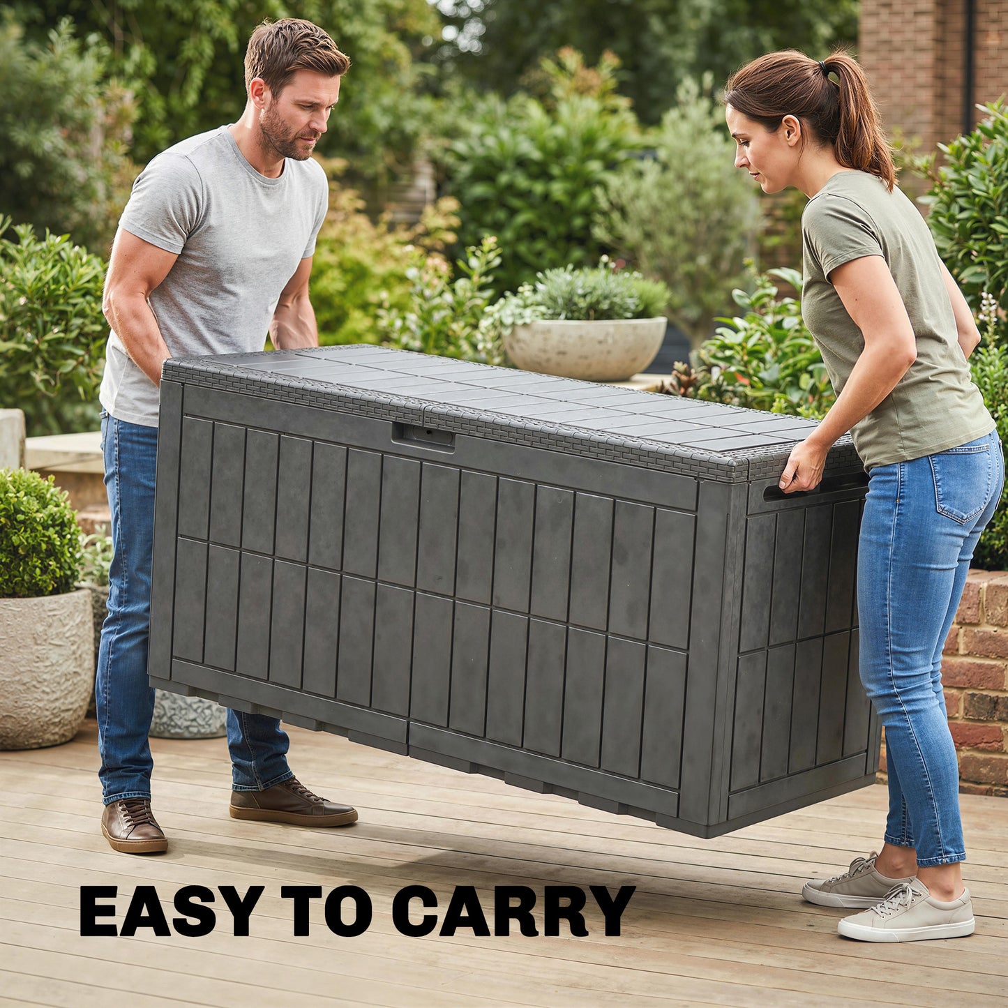 440L Garden Storage Box, Waterproof Resin Deck Box w/Lockable Lid