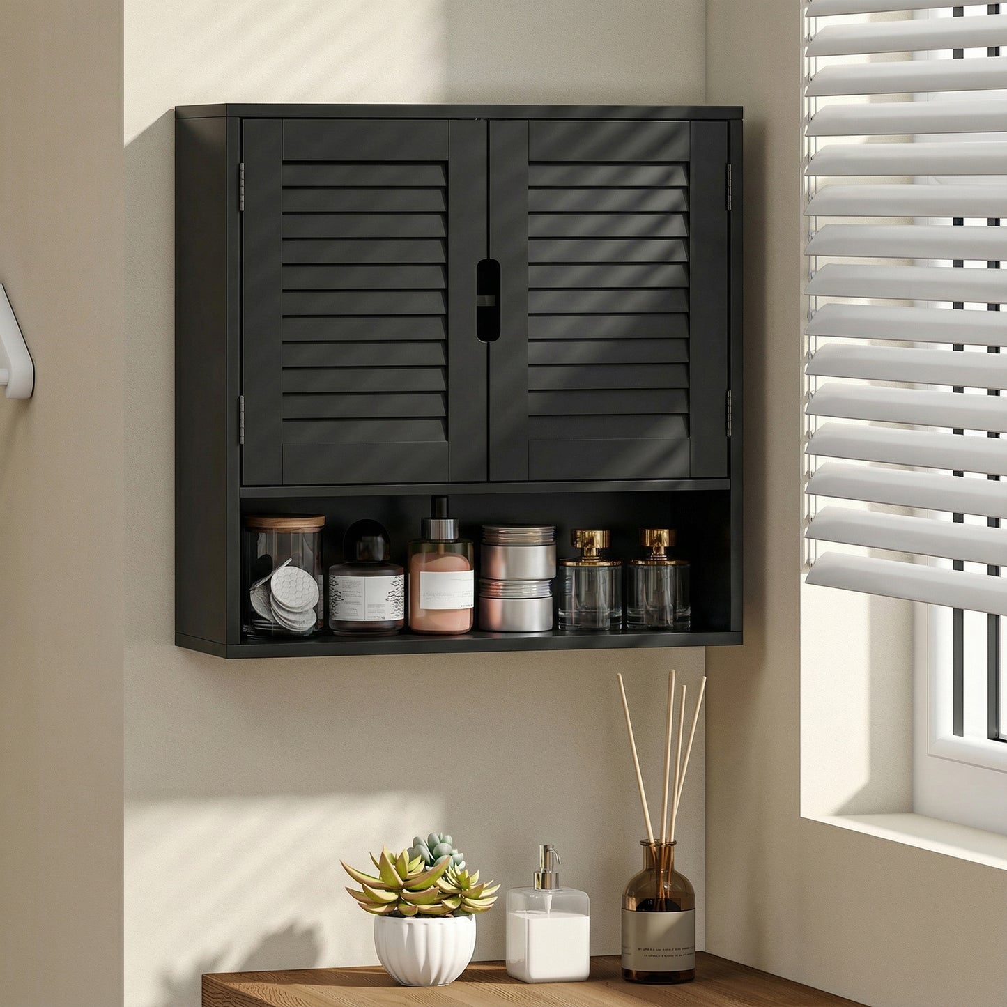 Bathroom Cabinet, Wall Mounted Cabinet with Adjustable Shelves, Black