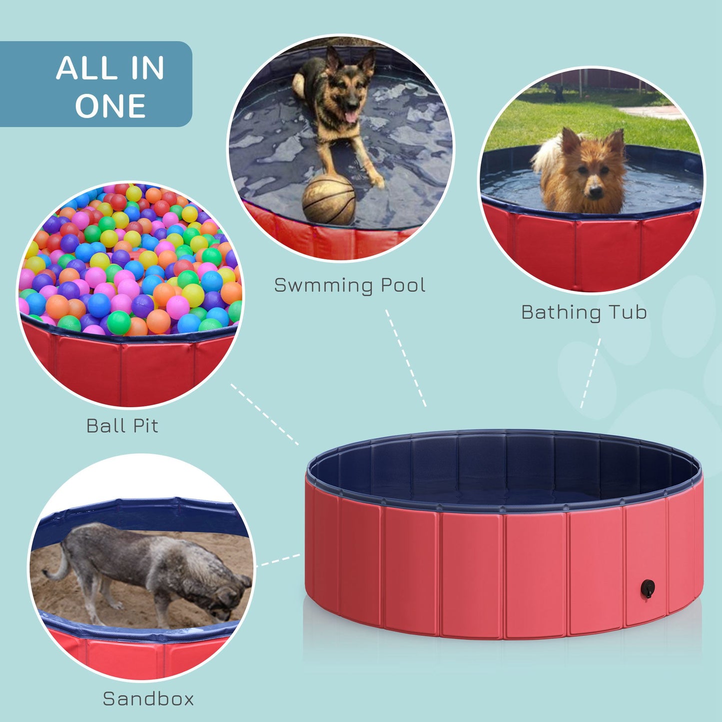 Pet Pool Swimming Bath Portable Cat Dog Foldable Puppy Bathtub Φ100 x 30H