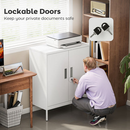 Metal Storage Cabinet with Lock for Home Office, Garage, Study, White