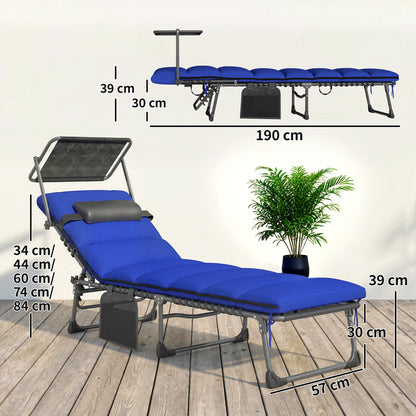 Folding Sun Loungers Set of 2, Sun Bed with Canopy, Dark Blue