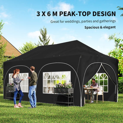 3 x 6m Pop Up Gazebo with Sides, Peak Top Garden Party Tent Marquee