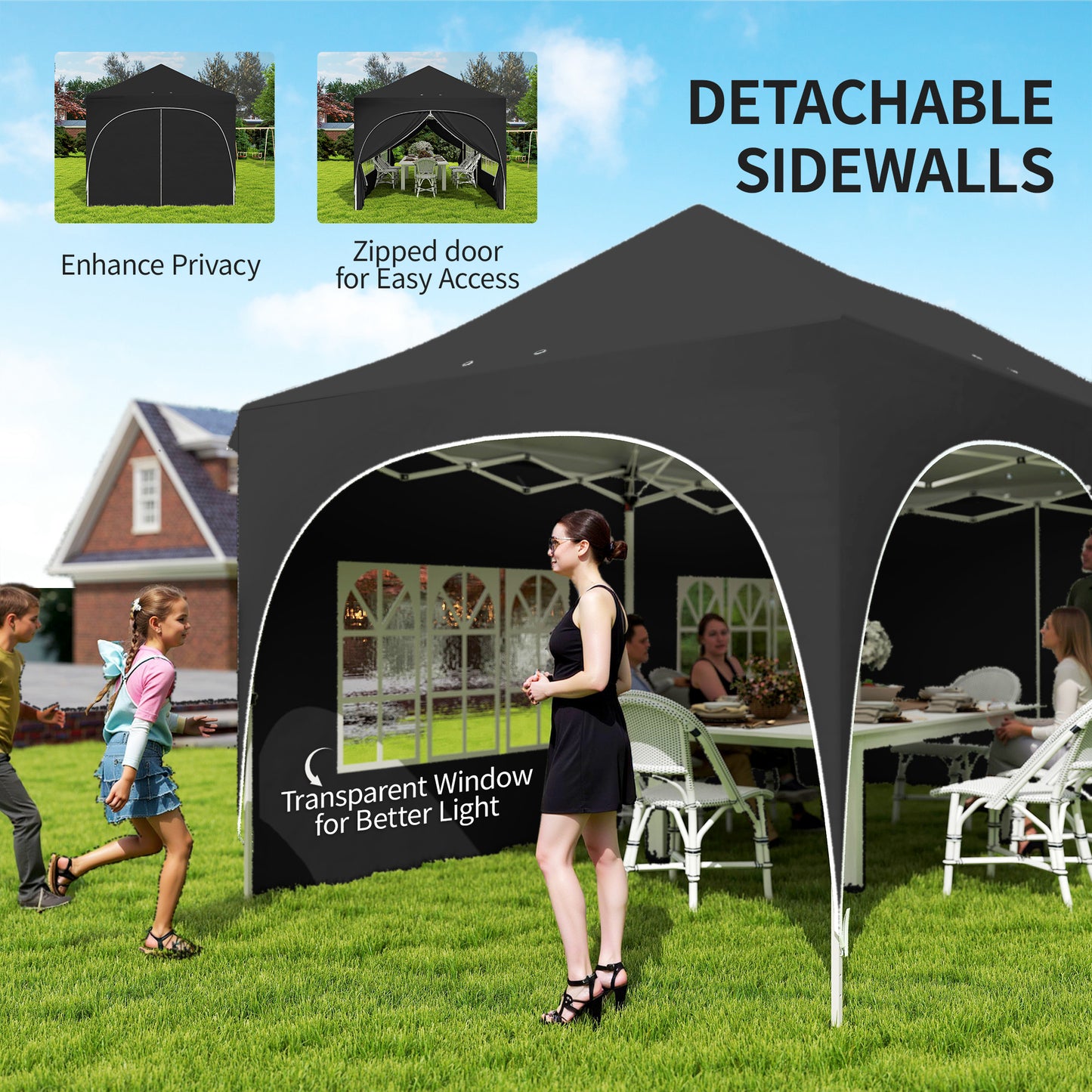 3 x 6m Pop Up Gazebo with Sides, Peak Top Garden Party Tent Marquee