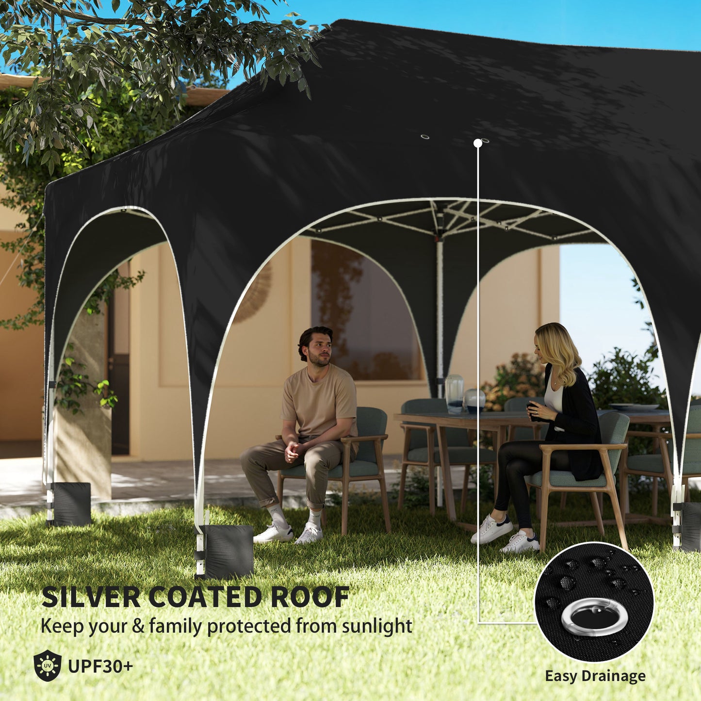 3 x 6m Pop Up Gazebo with Sides, Peak Top Garden Party Tent Marquee