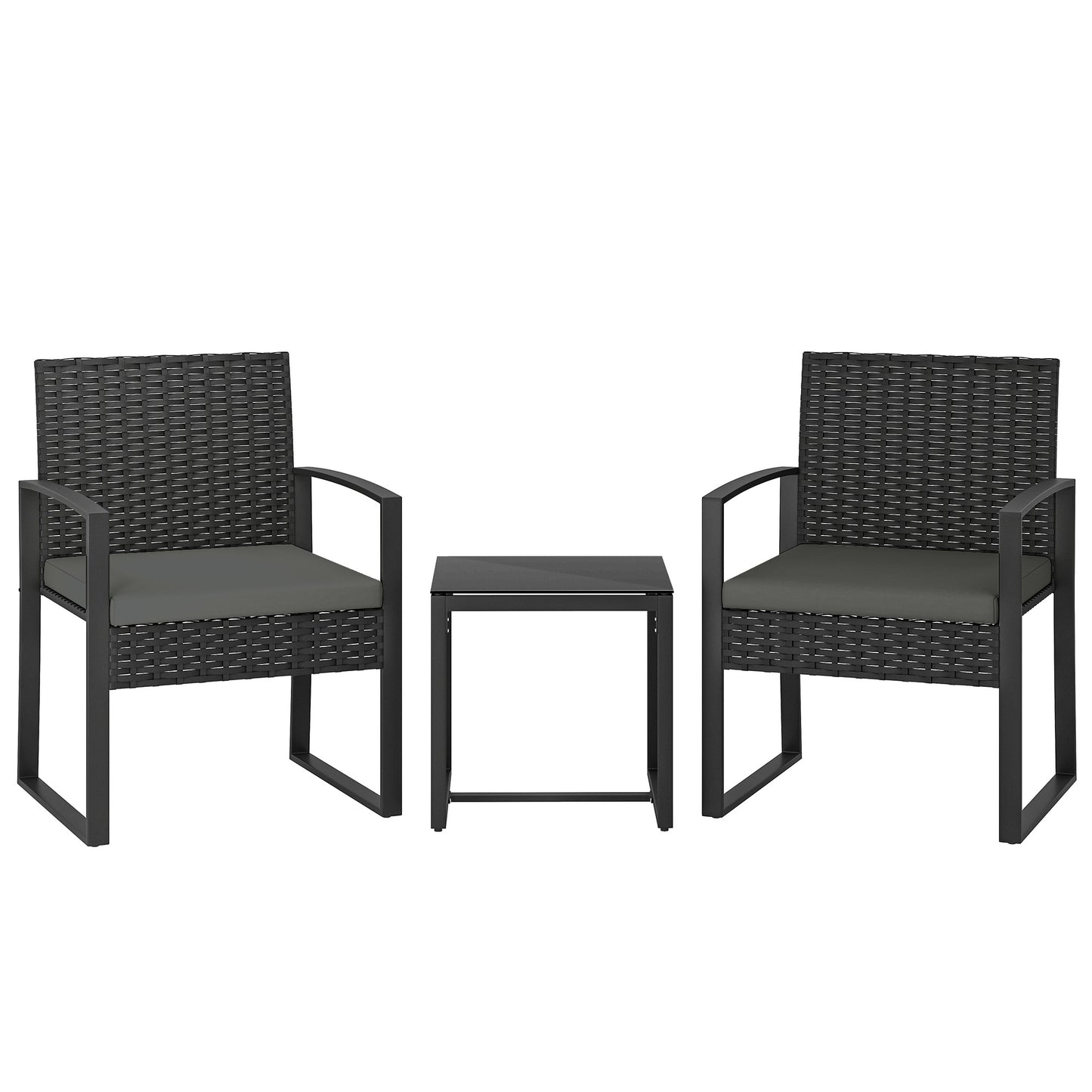 Rattan Bistro Set, 3 PCS Garden Furniture with Cushion, Dark Grey