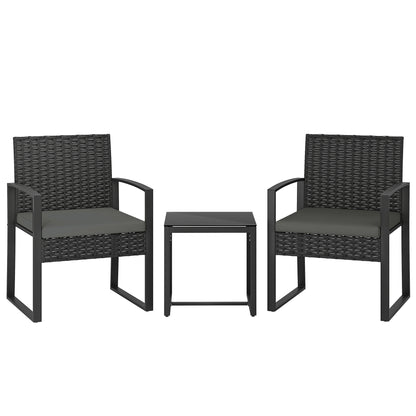 Rattan Bistro Set, 3 PCS Garden Furniture with Cushion, Dark Grey