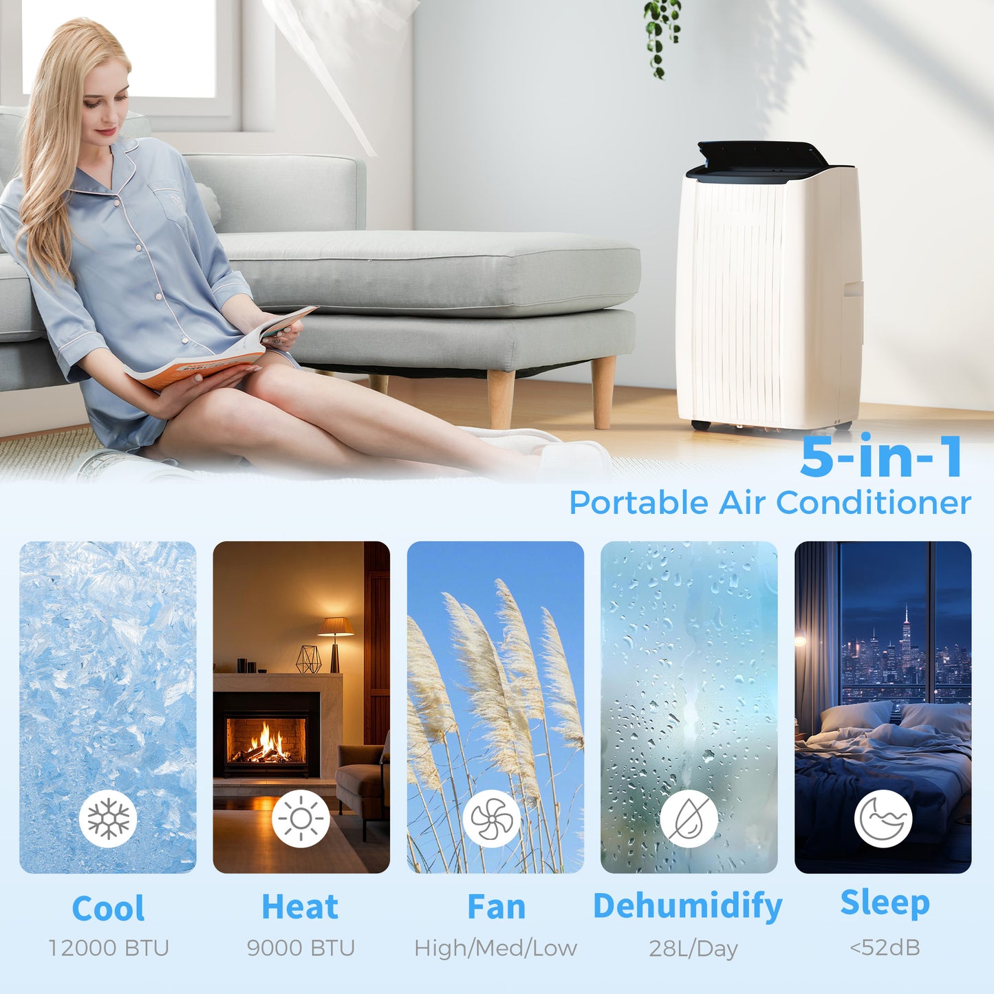 12000 BTU AC Unit, Portable Air Conditioner with WiFi Control, White
