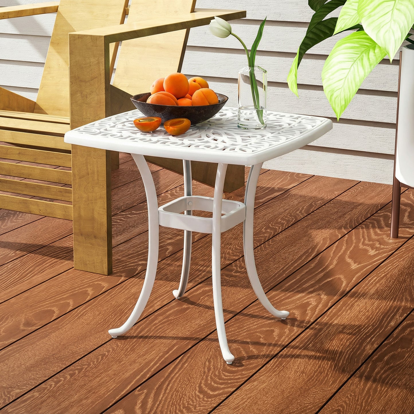 54 x 54cm Aluminium Outdoor Garden Side Table w/ Umbrella Hole, White