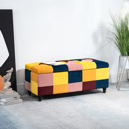 Velvet Storage Ottoman, Button-tufted Footstool Box, Toy Chest with Lid for Living Room, Bedroom, Multicoloured