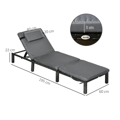 2 Pieces Rattan Sun Loungers w/ Padded Cushion for Poolside Dark Grey