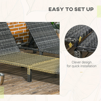 2 Pieces Rattan Sun Loungers w/ Padded Cushion for Poolside Dark Grey
