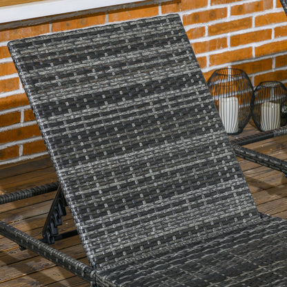 2 Pieces Rattan Sun Loungers w/ Padded Cushion for Poolside Dark Grey