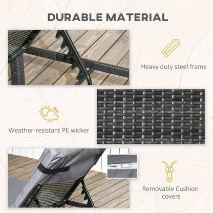 2 Pieces Rattan Sun Loungers w/ Padded Cushion for Poolside Dark Grey
