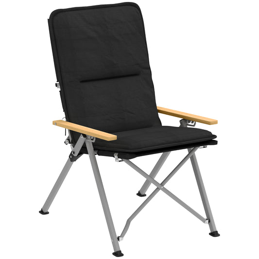 Padded Camp Chair Outdoor High Back Folding Recliner with Bag Black