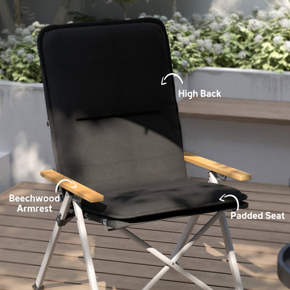 Padded Camp Chair Outdoor High Back Folding Recliner with Bag Black