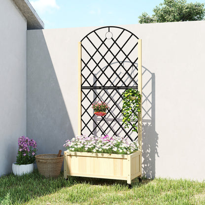 Garden Bed w/Metal Trellis, Wooden Elevated Planter Box, Natural
