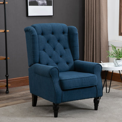 Wingback Accent Chair, Retro Upholstered Button Tufted Occasional Chair for Living Room and Bedroom, Blue