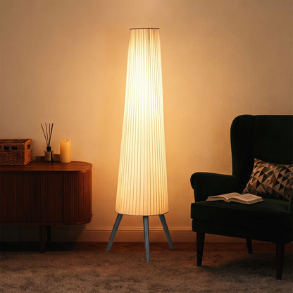 Dimmable Tripod Floor Lamp with Foot Switch, Nordic Standing Lamp with Fabric Shade for Living Room, Bedroom, Office, 153cm, White and Grey