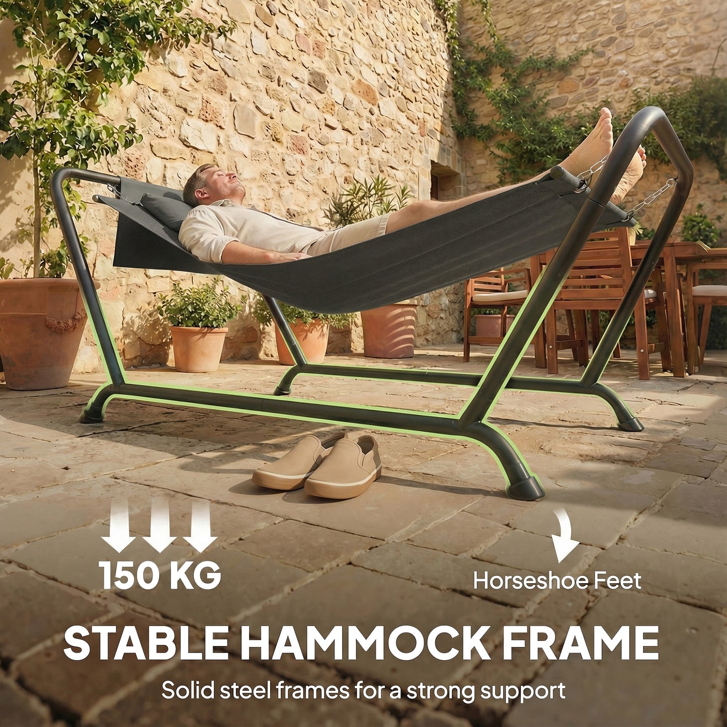Outdoor Hammock with Stand with Side Pocket, Headrest, Dark Grey