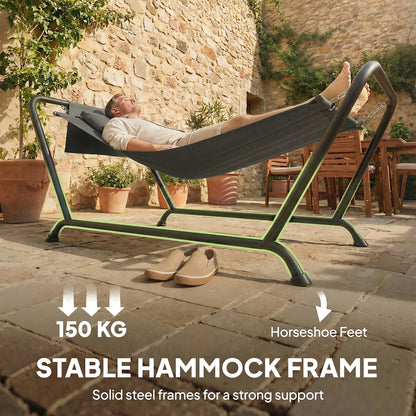 Outdoor Hammock with Stand with Side Pocket, Headrest, Dark Grey