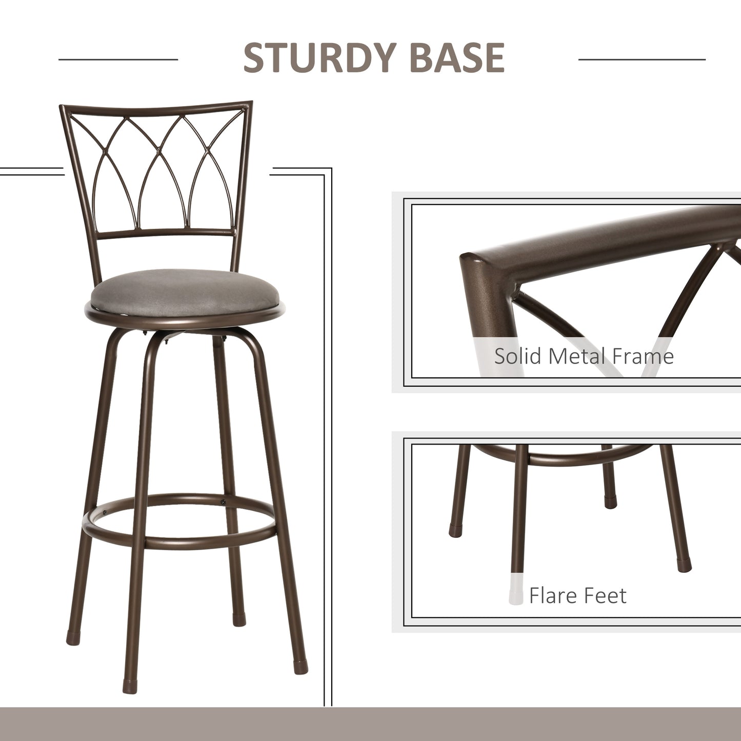 Set of 2 Bar Chairs Swivel Armless Upholstered Metal Frame Barstools