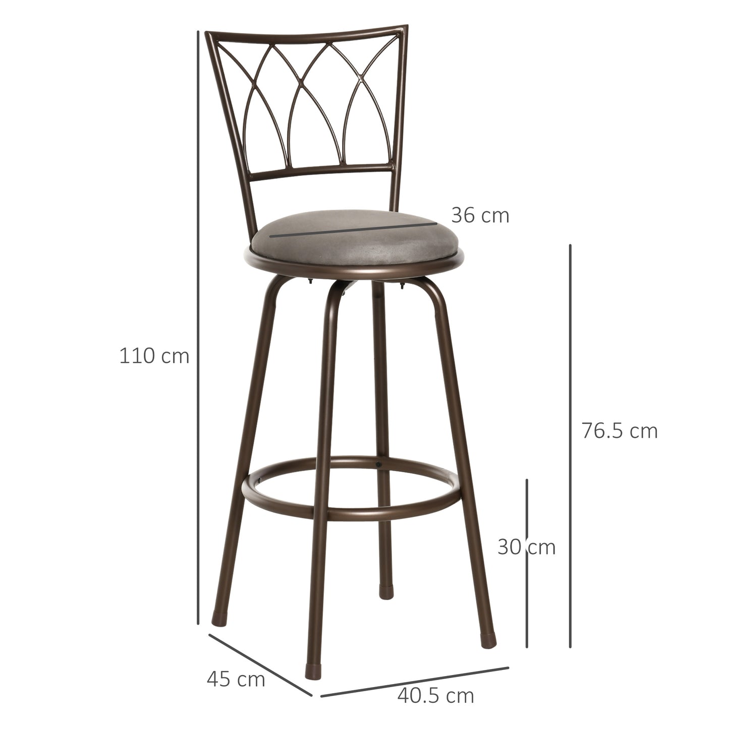 Set of 2 Bar Chairs Swivel Armless Upholstered Metal Frame Barstools