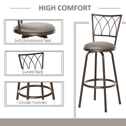 Set of 2 Bar Chairs Swivel Armless Upholstered Metal Frame Barstools