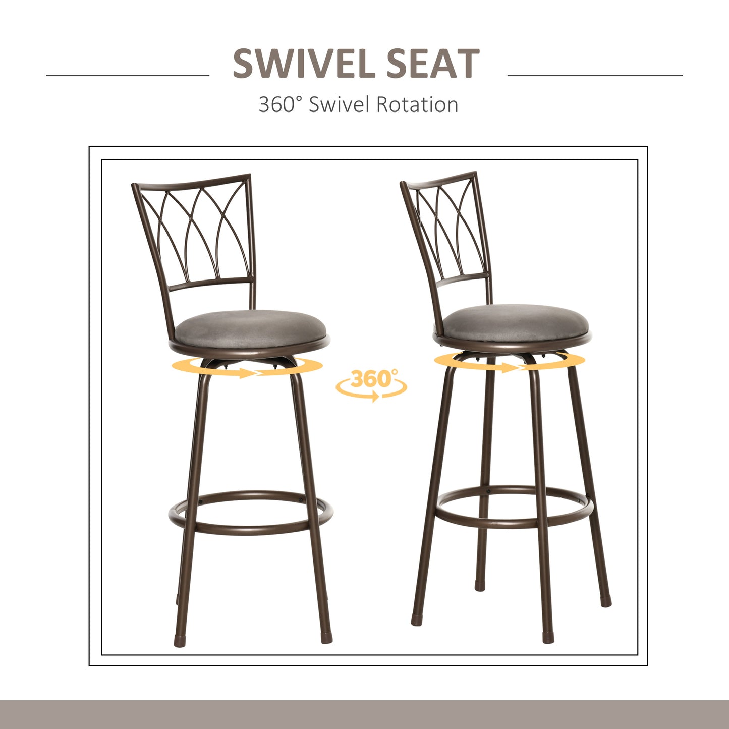 Set of 2 Bar Chairs Swivel Armless Upholstered Metal Frame Barstools