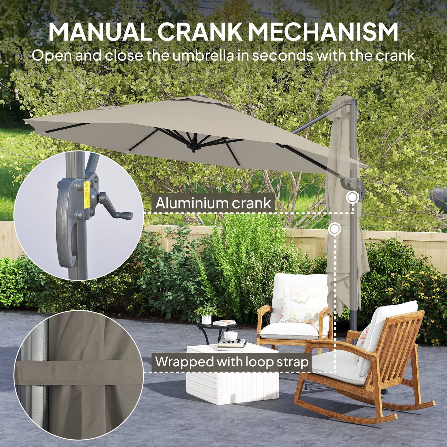 3 x 3(m) Cantilever Parasol Garden Umbrella with Base Light Grey