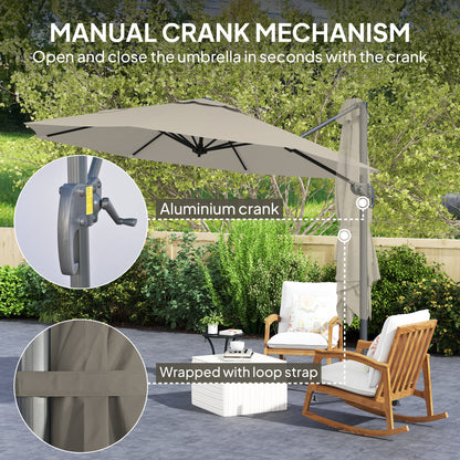 3 x 3(m) Cantilever Parasol Garden Umbrella with Base Light Grey