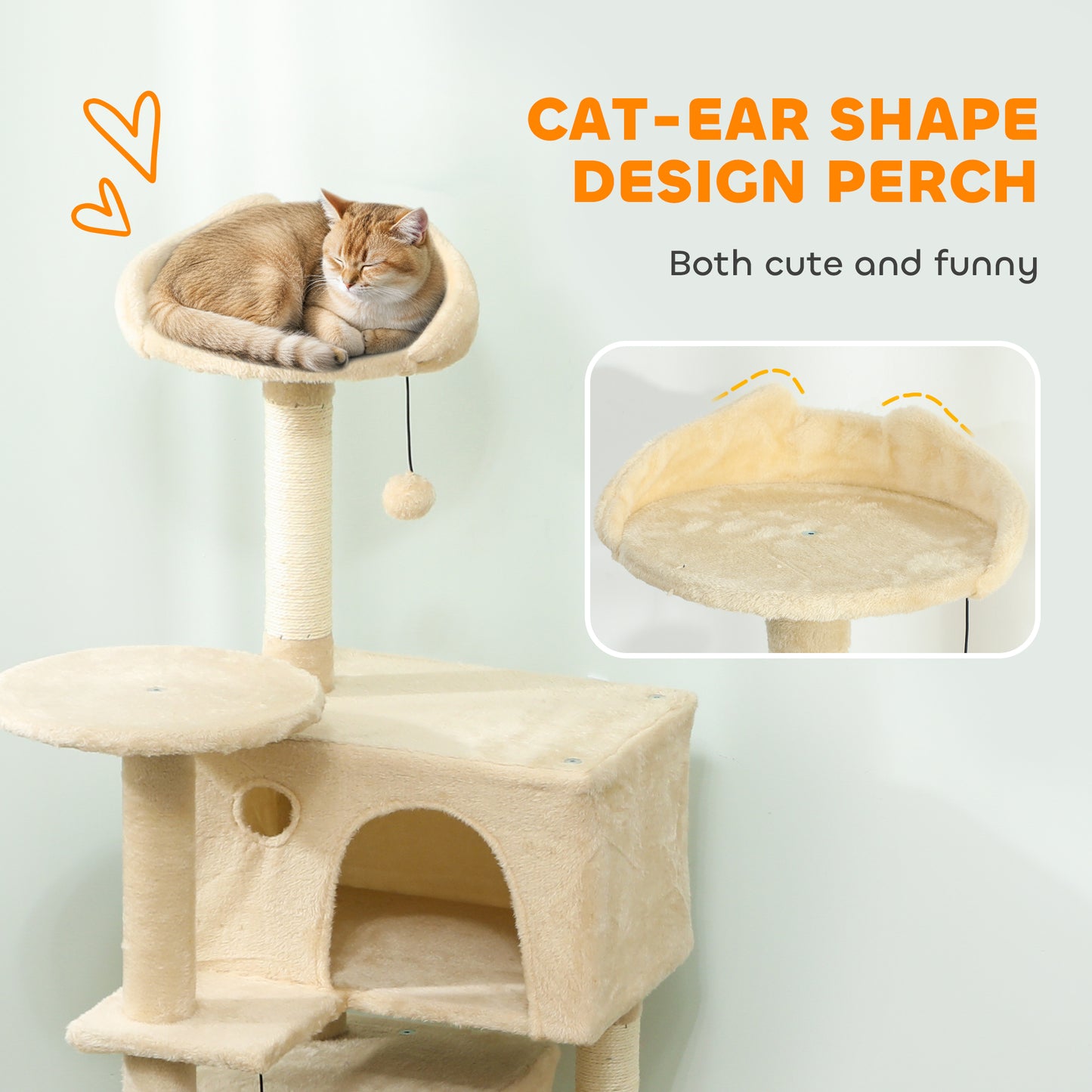 140cm Cat Tree Tower with Sisal Scratching Posts, Condos, Beige