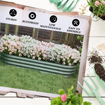 Galvanised Raised Garden Bed, Metal Planter Box with Safety Edging, for Flowers, Herbs, Succulents, Green