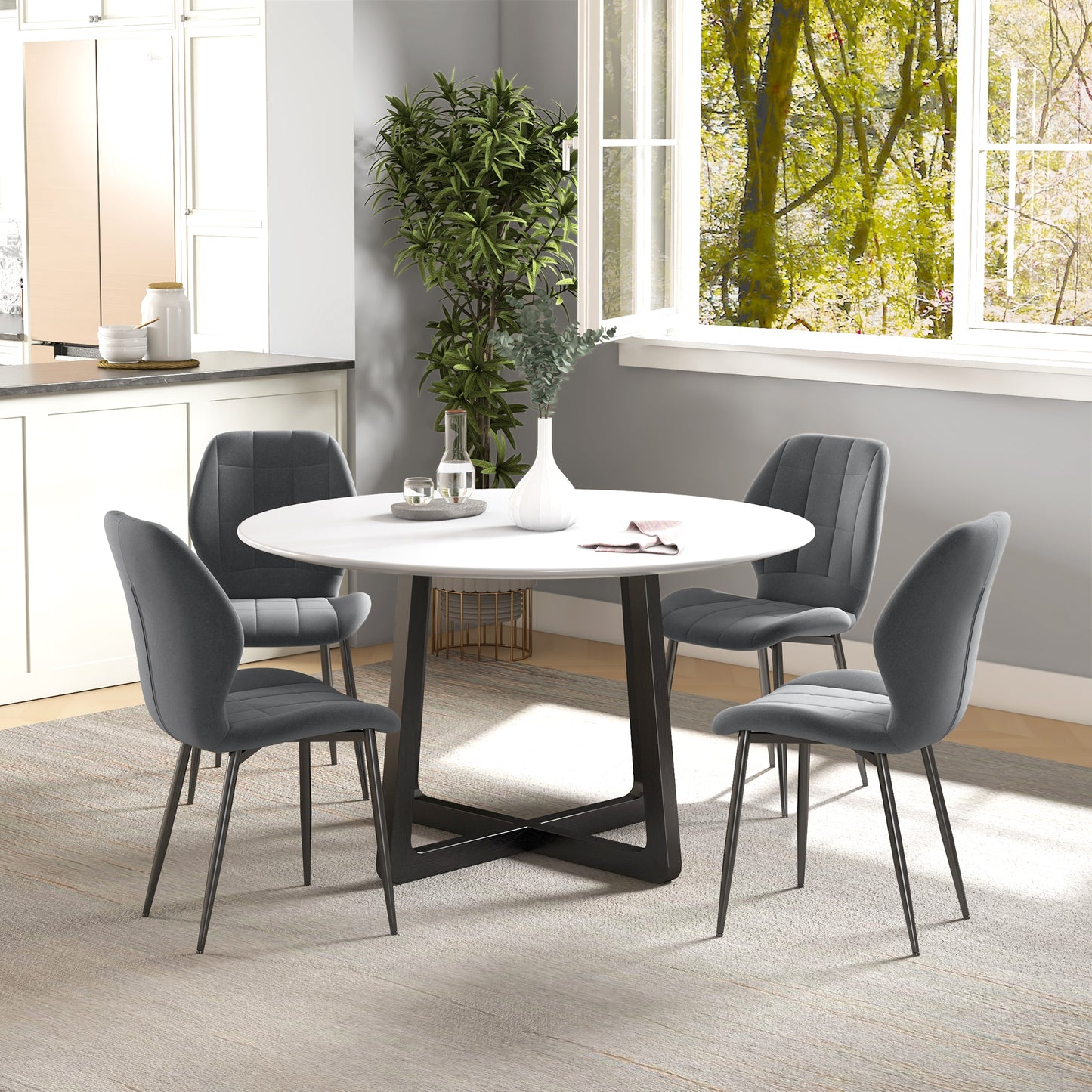 Modern Style Kitchen Chairs Set of 4 with Flannel Upholstered, Dark Grey